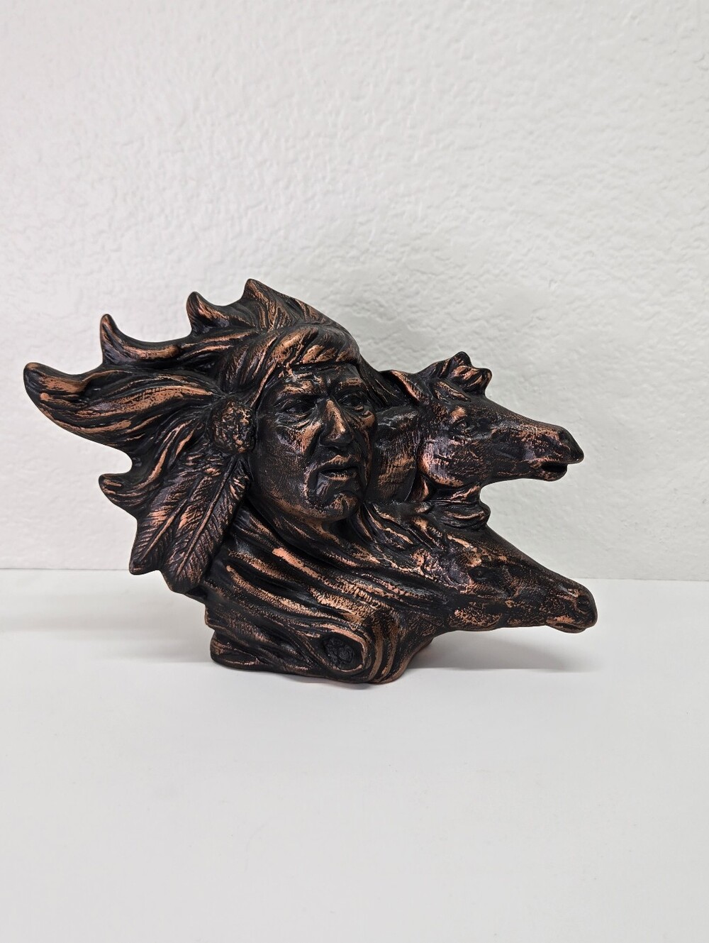 VTG Ceramic Native American Indian Chief Head Bust Horse Statue Western Decor